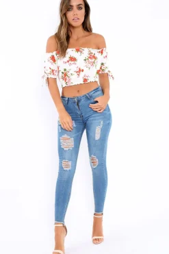 Rebellious Fashion White Floral Frill Gypsy Top - Maysia