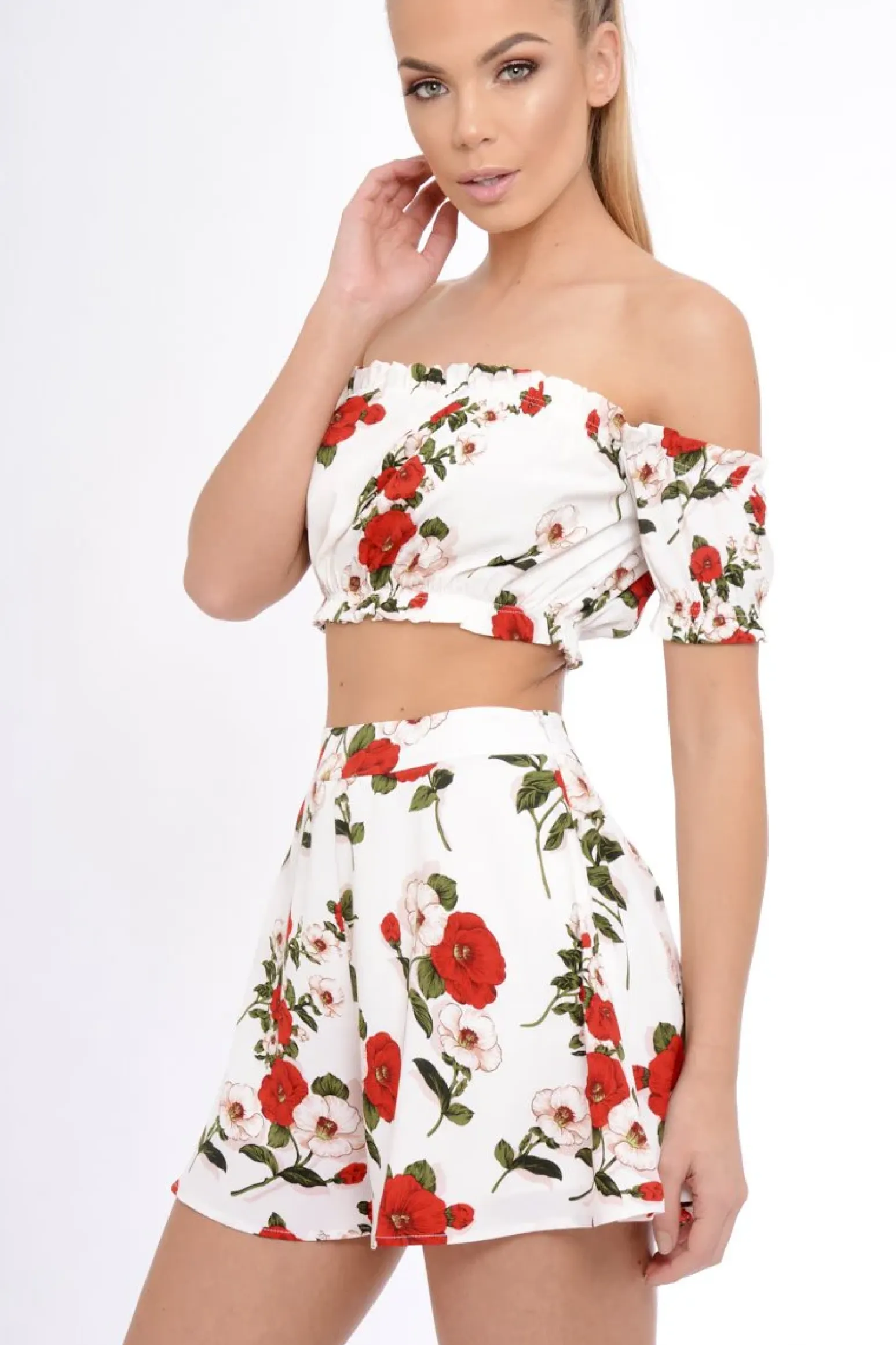 Rebellious Fashion White Floral High Waisted Shorts - Kamisha