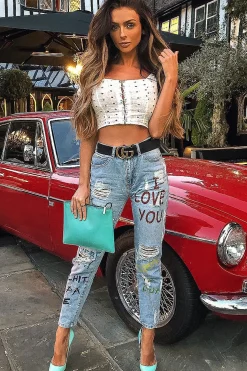 Rebellious Fashion White Floral Hook And Eye Puff Sleeve Crop Top - Libbie