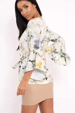 Rebellious Fashion White Floral Kimono Blouse - Malenie