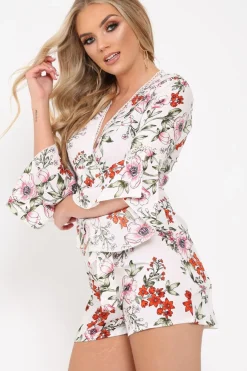 Rebellious Fashion White Floral Kimono Sleeve Playsuit - Altaira