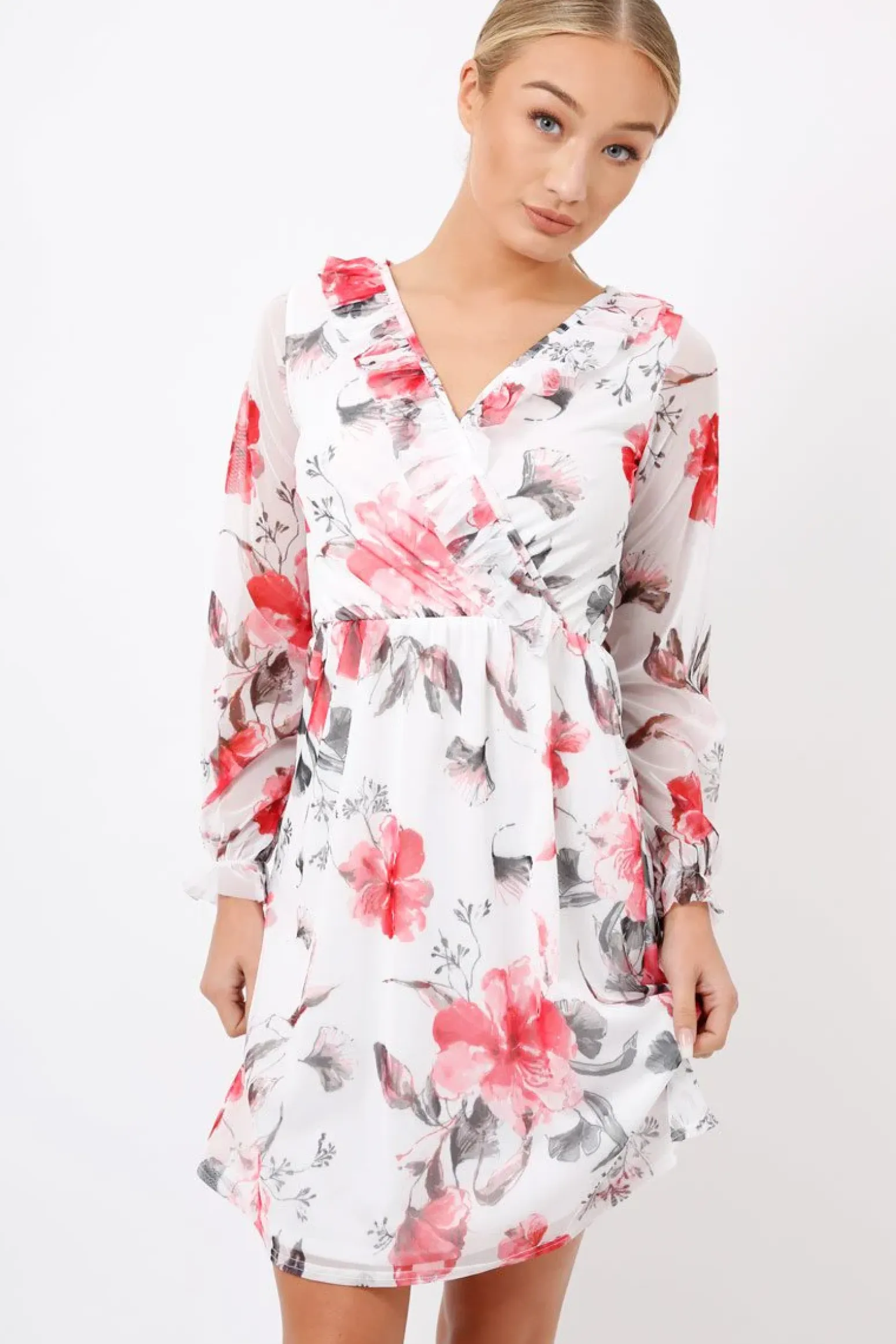 Rebellious Fashion White Floral Lace Frill Dress - Fluer