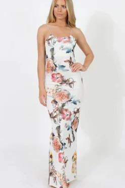Rebellious Fashion White Floral Maxi Dress- Isabella