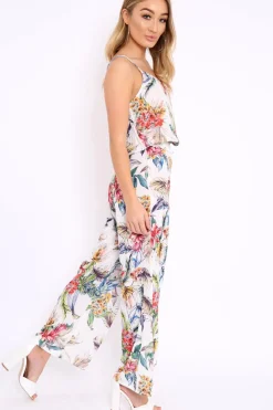 Rebellious Fashion White Floral Print Cami and Trousers Co-ord - Cassidi