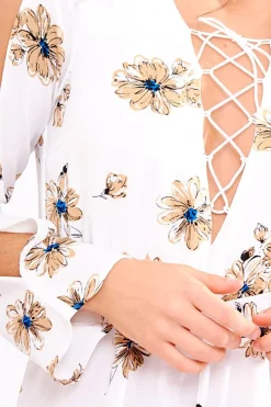Rebellious Fashion White Floral Print Lace Up Playsuit - Courtney