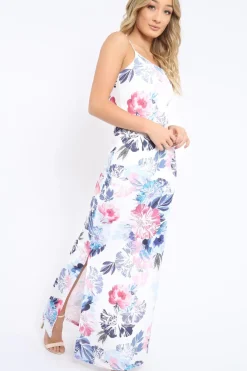 Rebellious Fashion White Floral Print Maxi Dress - Karin