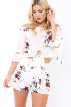 Rebellious Fashion White Floral Print Shorts - Joney