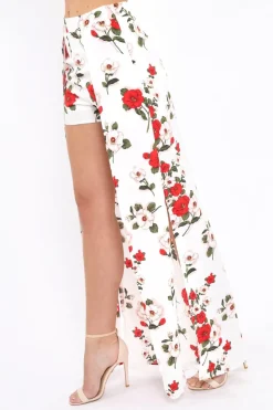 Rebellious Fashion White Floral Print Split Maxi Skirt With Shorts - Kandi