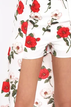 Rebellious Fashion White Floral Print Split Maxi Skirt With Shorts - Kandi