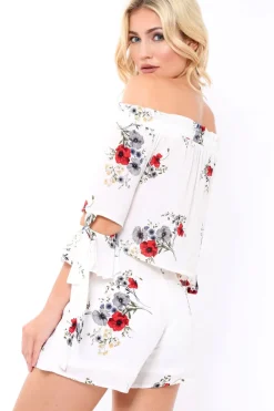 Rebellious Fashion White Floral Print Tie Crop Top- Joney