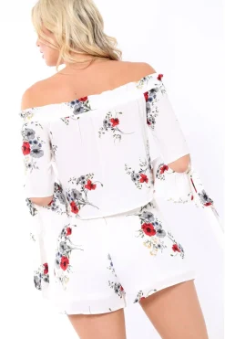 Rebellious Fashion White Floral Print Tie Crop Top- Joney