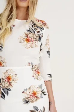Rebellious Fashion White Floral Ruffle Side Dress - Nadine