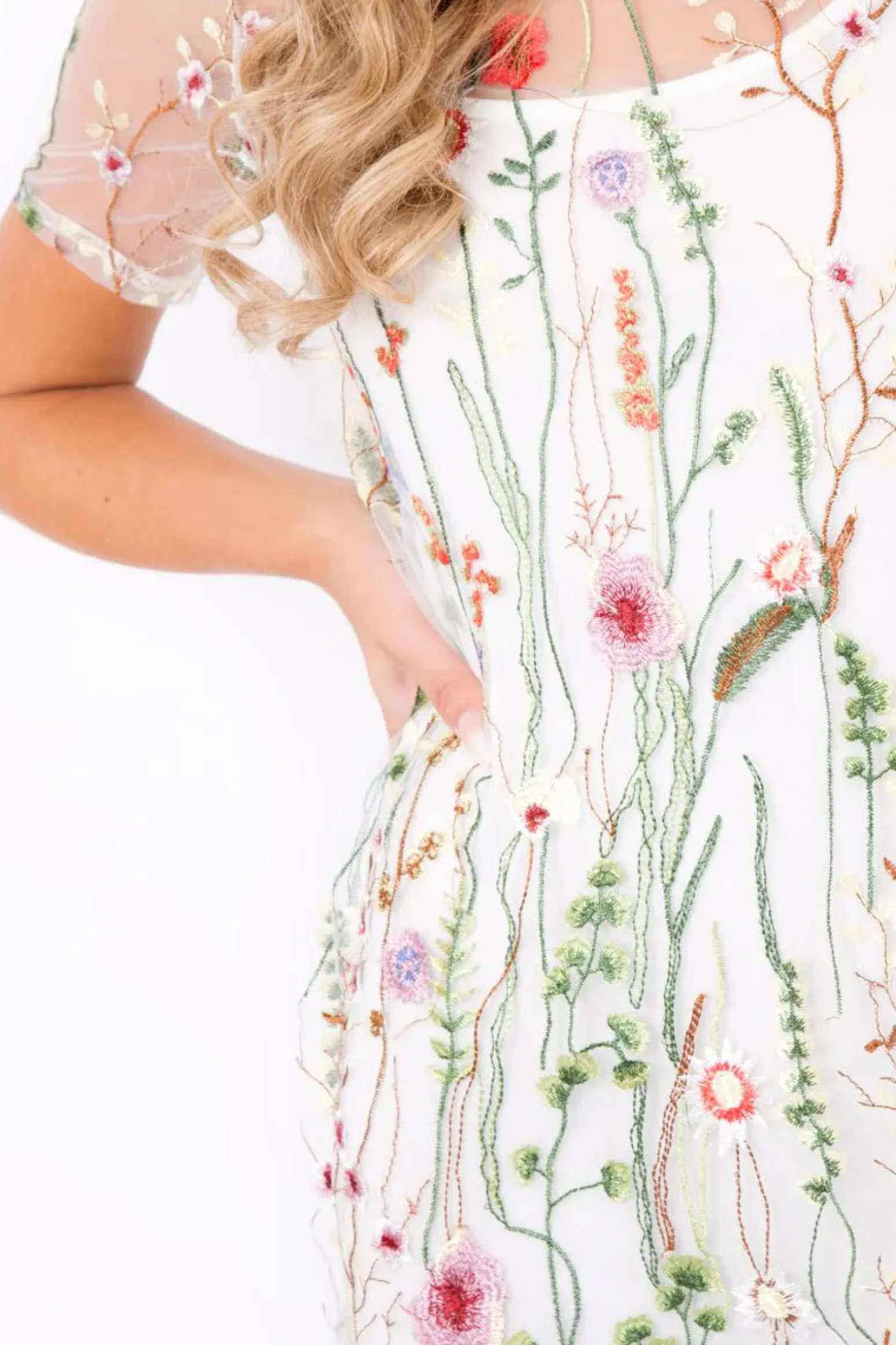 Rebellious Fashion White Floral Sheer Shift Dress - Crystal