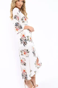 Rebellious Fashion White Floral Wrap Dress - Adley