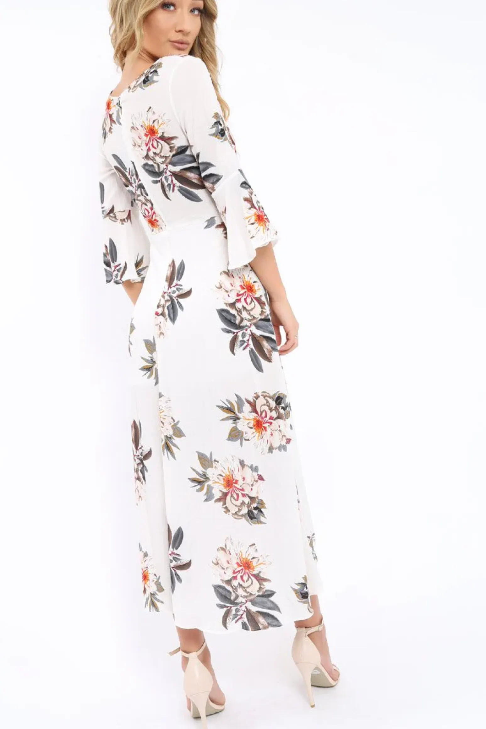Rebellious Fashion White Floral Wrap Dress - Adley