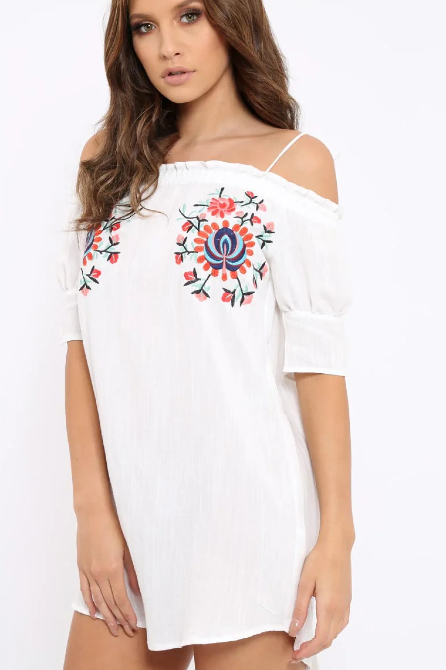Rebellious Fashion White Flower Embroidered Shift Dress - Isolde