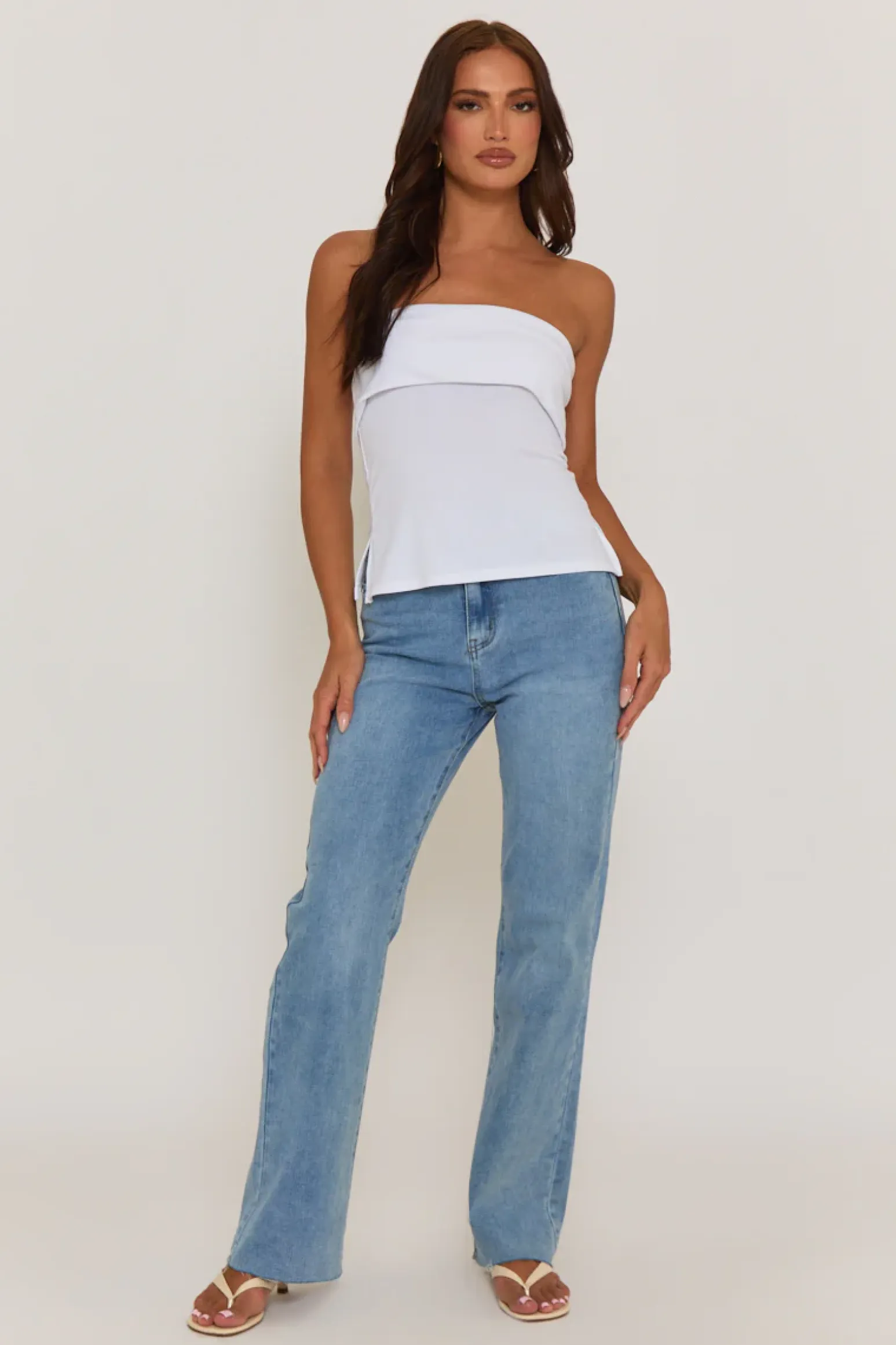 Rebellious Fashion White Fold Over Bandeau Top - Morena