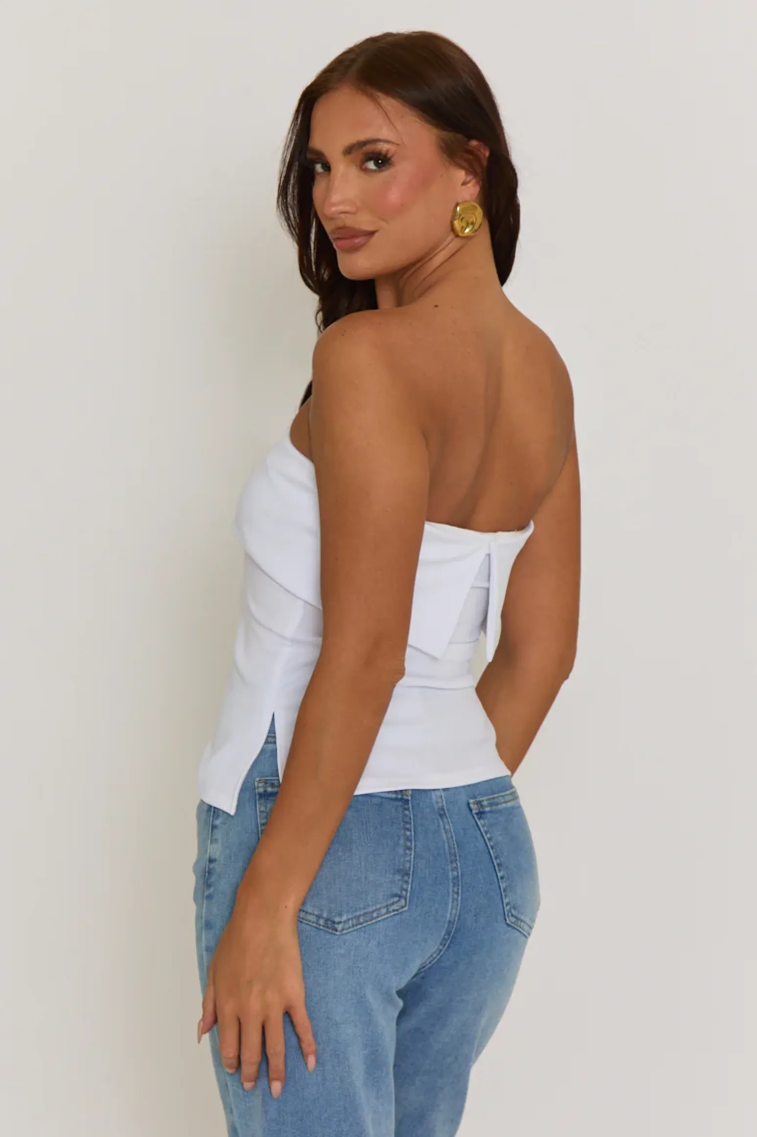 Rebellious Fashion White Fold Over Bandeau Top - Morena