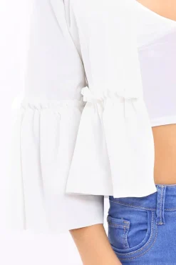 Rebellious Fashion White Frill Bell Sleeve Blazer - Zarra