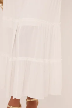 Rebellious Fashion White Frill Detail Elasticated Waist Maxi Skirt - Zena