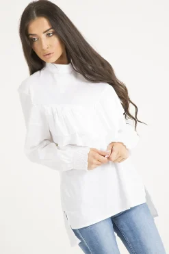 Rebellious Fashion White Frill Detail Oversized Shirt - Lydia