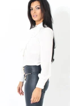 Rebellious Fashion White Frill Front Blouse - Camille