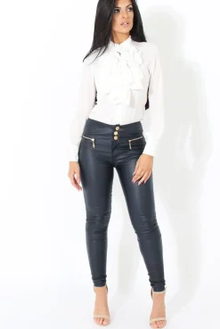 Rebellious Fashion White Frill Front Blouse - Camille