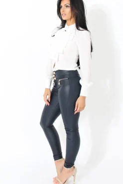 Rebellious Fashion White Frill Front Blouse - Camille
