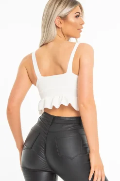 Rebellious Fashion White Frill Hem Crop Top - Keya