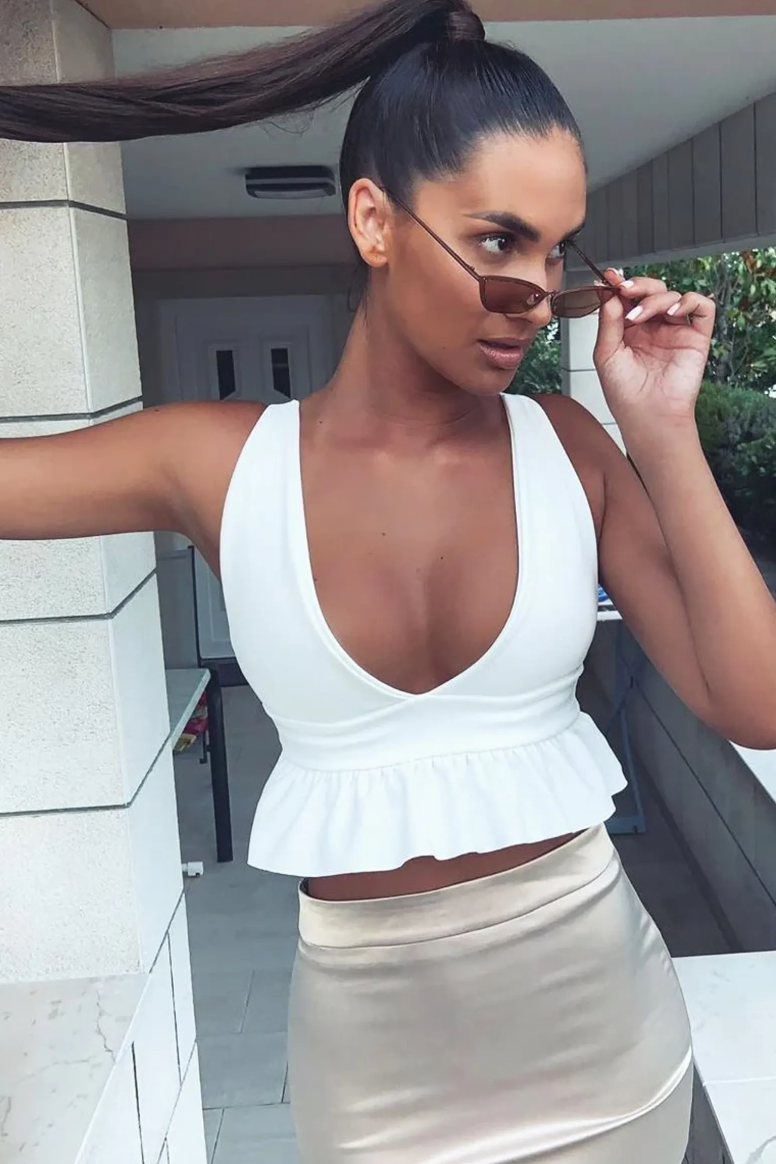 Rebellious Fashion White Frill Hem Crop Top - Keya