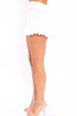 Rebellious Fashion White Frill Hem Shorts - Malvina