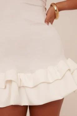 Rebellious Fashion White Frill Hem Sleeveless Mini Dress - Mariah