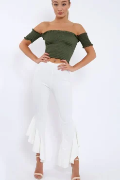 Rebellious Fashion White Frill Hem Trousers - Ashlie