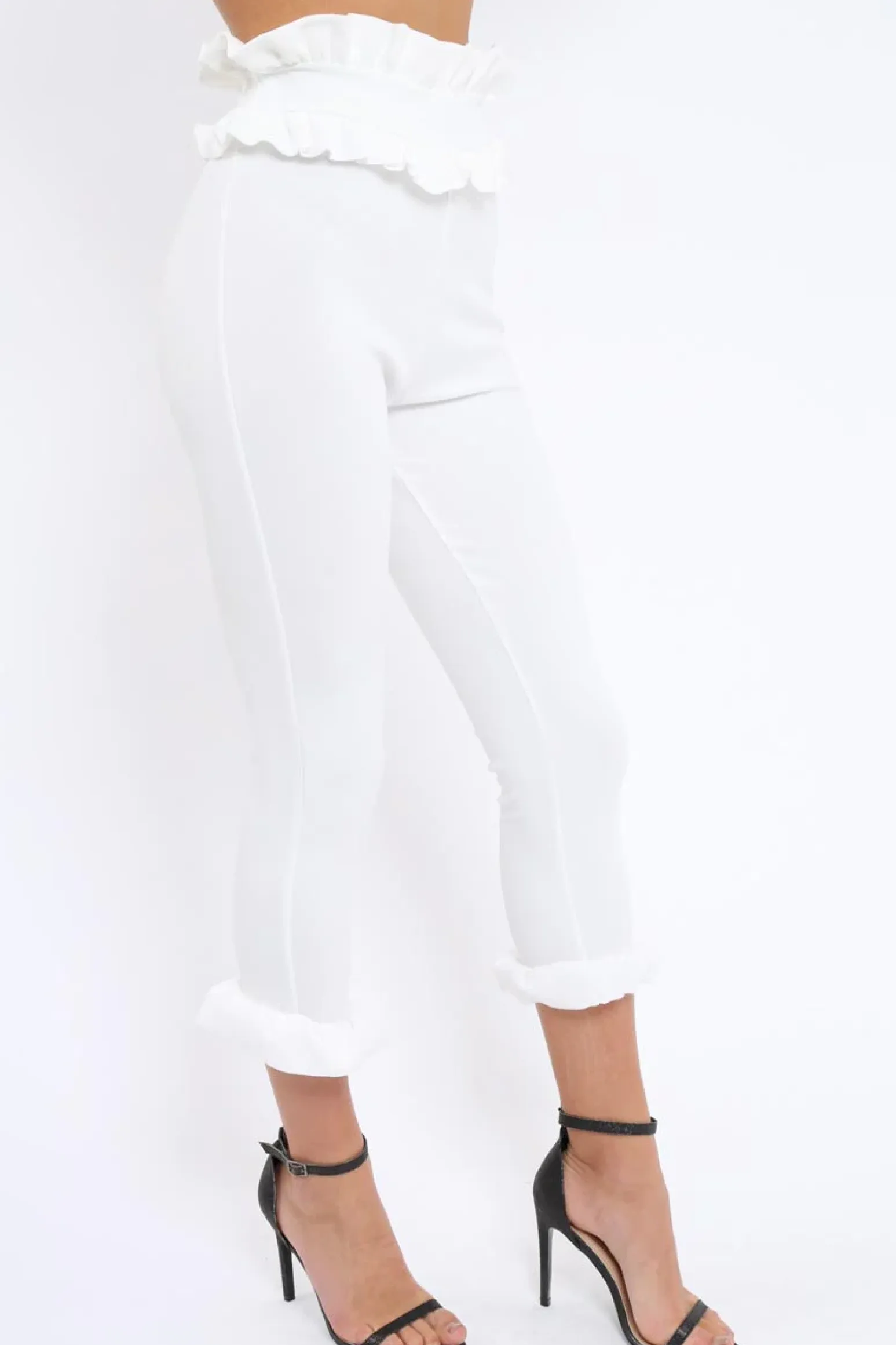 Rebellious Fashion White Frill Hem Trousers - Paisley