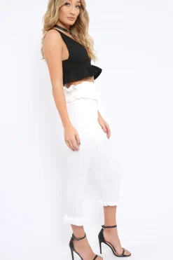 Rebellious Fashion White Frill Hem Trousers - Paisley