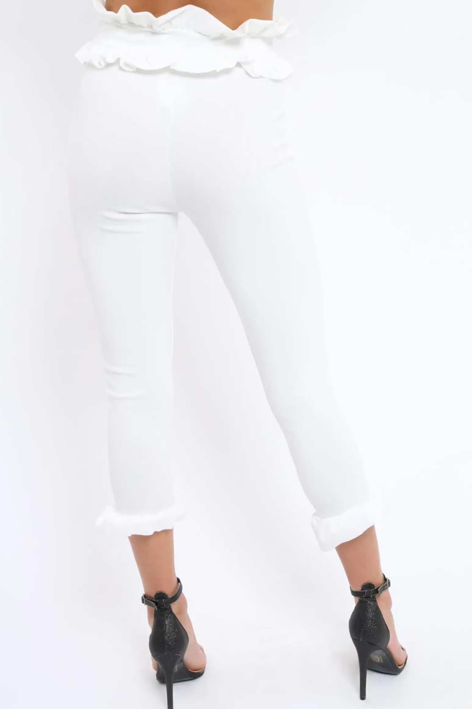 Rebellious Fashion White Frill Hem Trousers - Paisley
