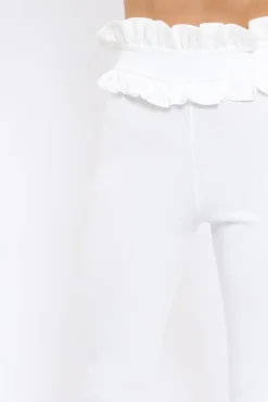 Rebellious Fashion White Frill Hem Trousers - Paisley