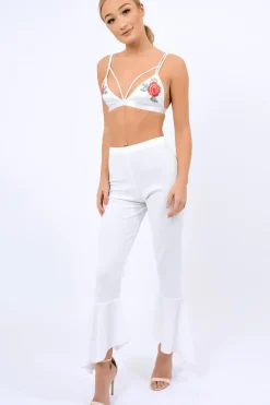 Rebellious Fashion White Frill Hem Trousers - Payton