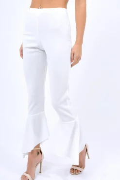 Rebellious Fashion White Frill Hem Trousers - Payton