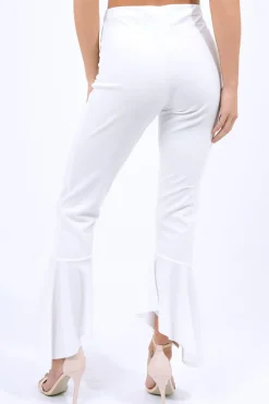 Rebellious Fashion White Frill Hem Trousers - Payton