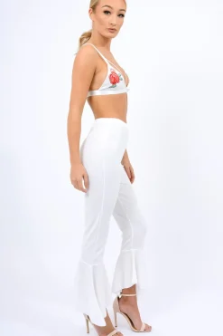Rebellious Fashion White Frill Hem Trousers - Payton