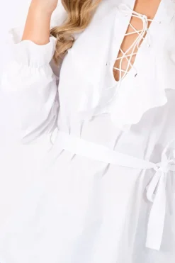 Rebellious Fashion White Frill Lace Up Shirt - Alayah