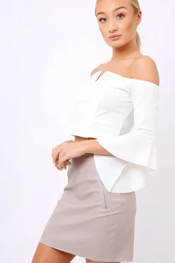 Rebellious Fashion white Frill Sleeve Bardot Crop Top - Kali
