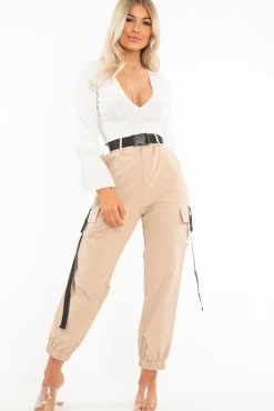 Rebellious Fashion White Frill Sleeve Plunge Neck Crop Top - Michaella