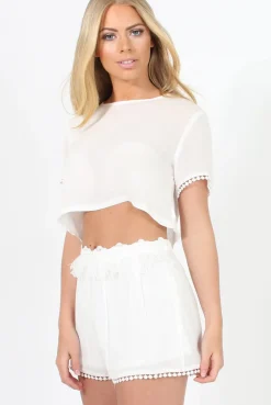 Rebellious Fashion White Fringed Two Piece - Chai