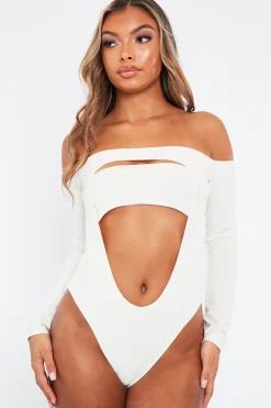Rebellious Fashion White Front Cut out Bodysuit - Kripa