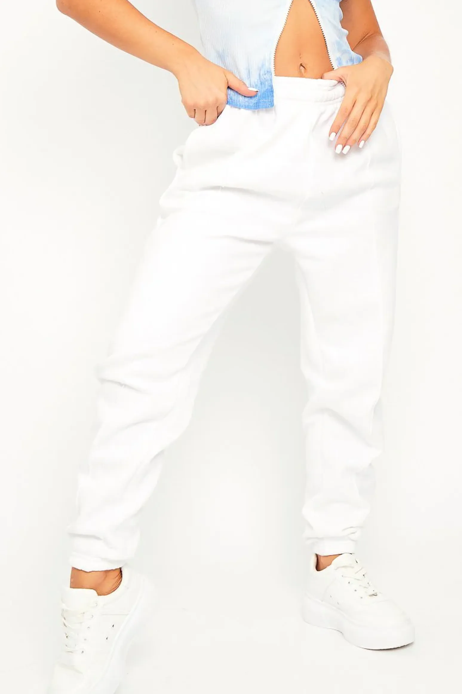 Rebellious Fashion White Front Piping Joggers - Jordyn