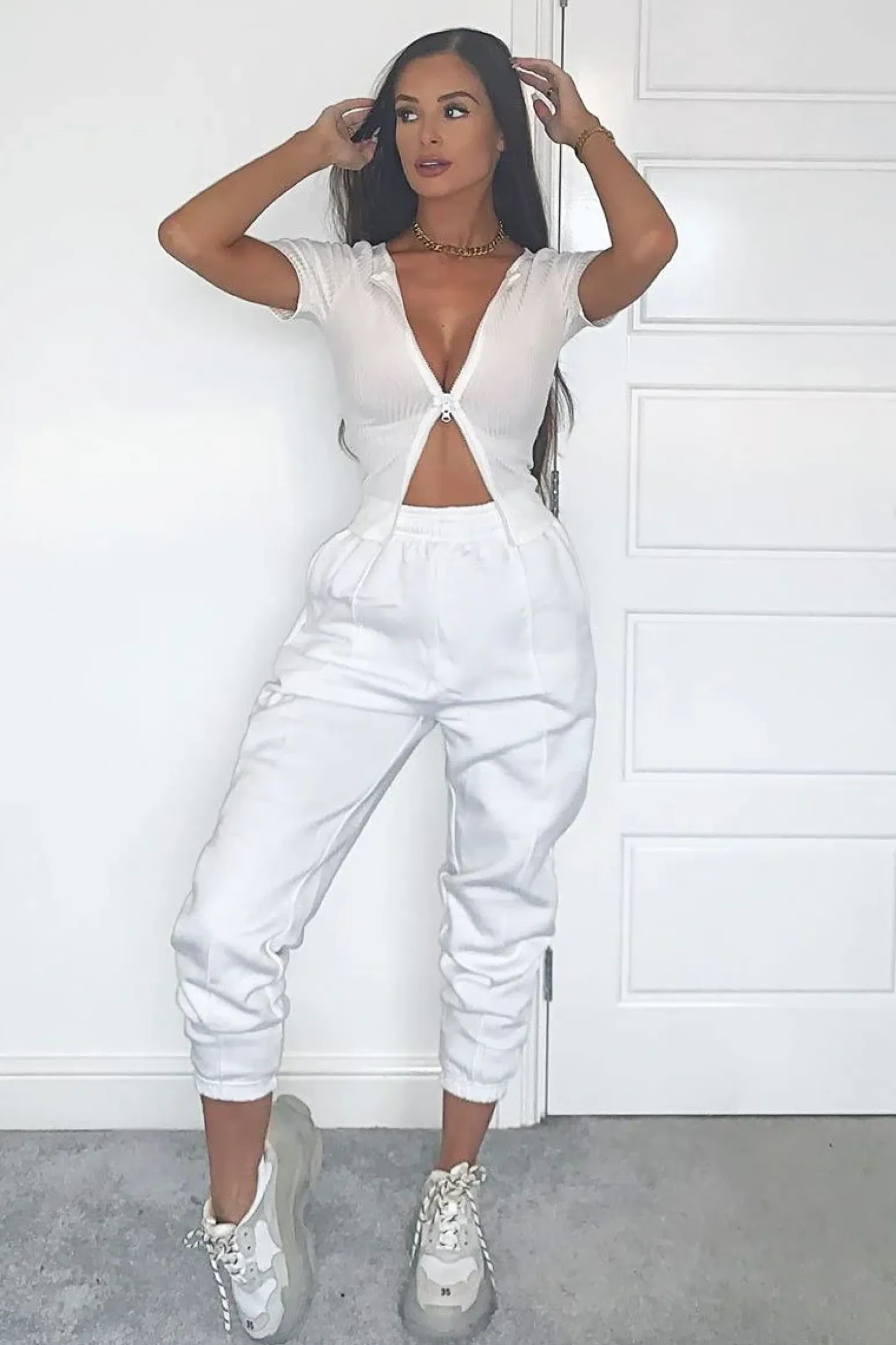 Rebellious Fashion White Front Piping Joggers - Jordyn