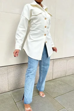Rebellious Fashion White Front Pocket Belted Shacket - Ranessa