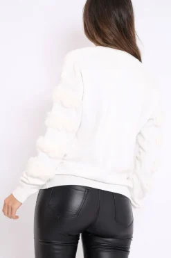 Rebellious Fashion White Fur Sleeve Knitted Jumper - Courtnie